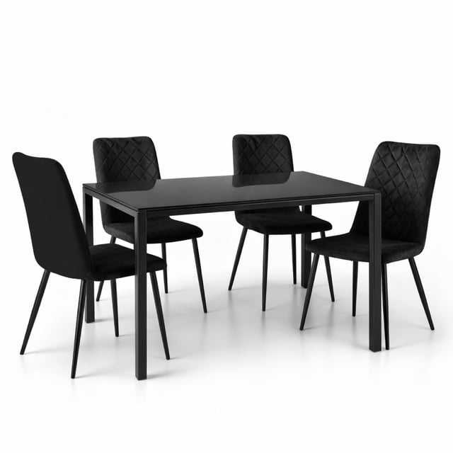 Set De Comedor 4 Sillas Velvet Mesa Cristal Negro Elegante negro