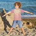thumbnail image 3 of FORMRS Boys Rash Guard Short Sleeves Swim Shirt Quick Dry UPF 50+ Sun Protection, Sizes 3-12T, Gradient Pink Stars, 3 of 6