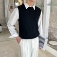 thumbnail image 3 of Chaleco de hombre negro, chaleco de cuello redondo, sin mangas, suéteres de punto azules para hombres, cuello redondo, oferta, primavera otoño, camiseta holgada, 3 of 5