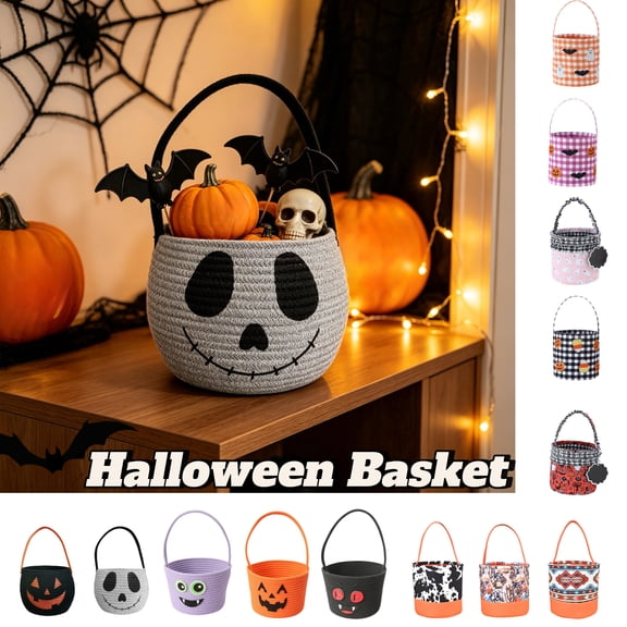 AZXY Halloween Boo Basket, Empty Cow Print Handheld Storage Basket, Bulk Trick or Treat Gift Tote for Girls Boys Women Adults, Multi-Purpose Candy Organizer for Halloween Decorations