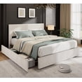 thumbnail image 1 of Eastvita Queen Bed Frame in Beige - Tufted Wingback Headboard Corduroy Upholstered 4 Storage Drawers Wooden Slats Support No Box Spring Required, 1 of 6
