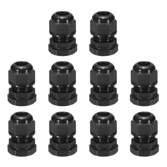 Uxcell 10 Pcs G1/2" Cable Glands Adjustable 6-12.5mm PA6 Nylon IP68 Waterproof Connectors with Seals Anti-Corrosion for Industrial/Outdoor Electrical Systems (Black)