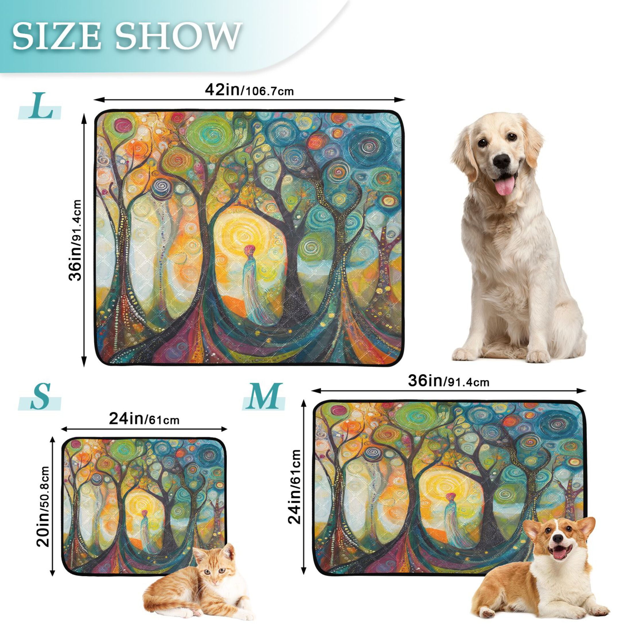 Qxltty Abstract Forest Cat litter Pads Pet Set of 3 Diaper Mats Center Anti-leakage Layer Absorbent Soft and Comfortable