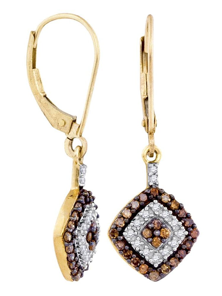 Chocolate Brown 10K Yellow Gold Sparkling Diamond Shaped Dangle Earrings 1/2 Ctw