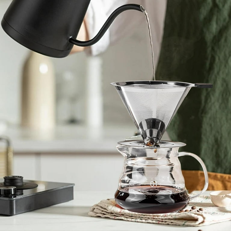Tongina Stainless Steel Coffee Cone Brew Coffee Pour over Coffee Maker Fine Mesh Single Cup Coffee Maker for Restaurant Small