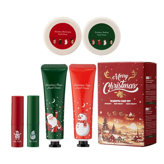 6 Pcs Christmas Hand Cream and Lip Balm Sets, 2 Hand Cream and 4 Lip Balm Christmas Gift Set, Mini Hand Lotion Travel Size, Deeply Moisturize, Christmas Stocking Stuffers, Gifts for Women Mom Staff