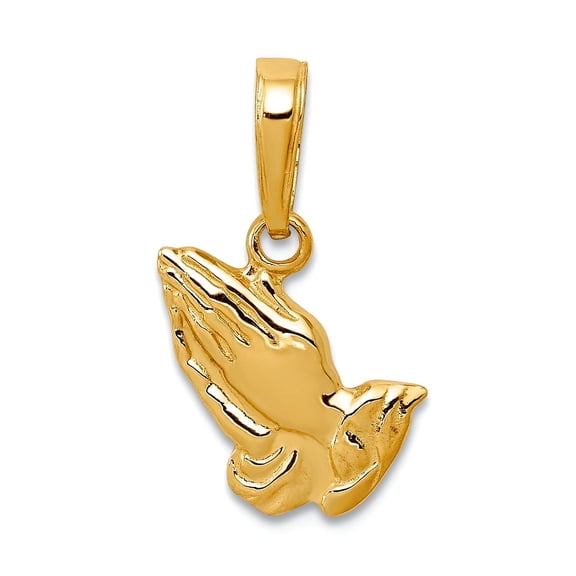 14k Yellow Gold Solid Polished Praying Hands Pendant Necklace 17x13mm Wide Pendant for Women
