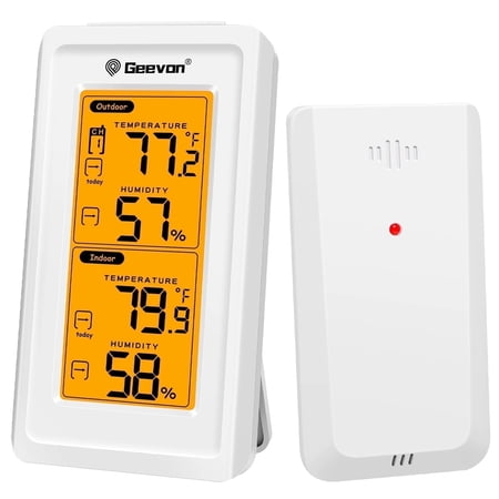 Geevon Indoor Outdoor Thermometer Wireless Digital Thermohygrometer with Backlight, Temperature Humidity Meter 200ft/60m Range Living Room, Baby Room, Kitchen, Office, Patio