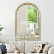 Arched Mirror, Gold Arch Mirror Wall Décor for Bathroom, Small Gold Mirror Metal Frame Wall Mirror, Hanging Modern Accent Living Room Bedroom Makeup Mirror 30x20 Inch