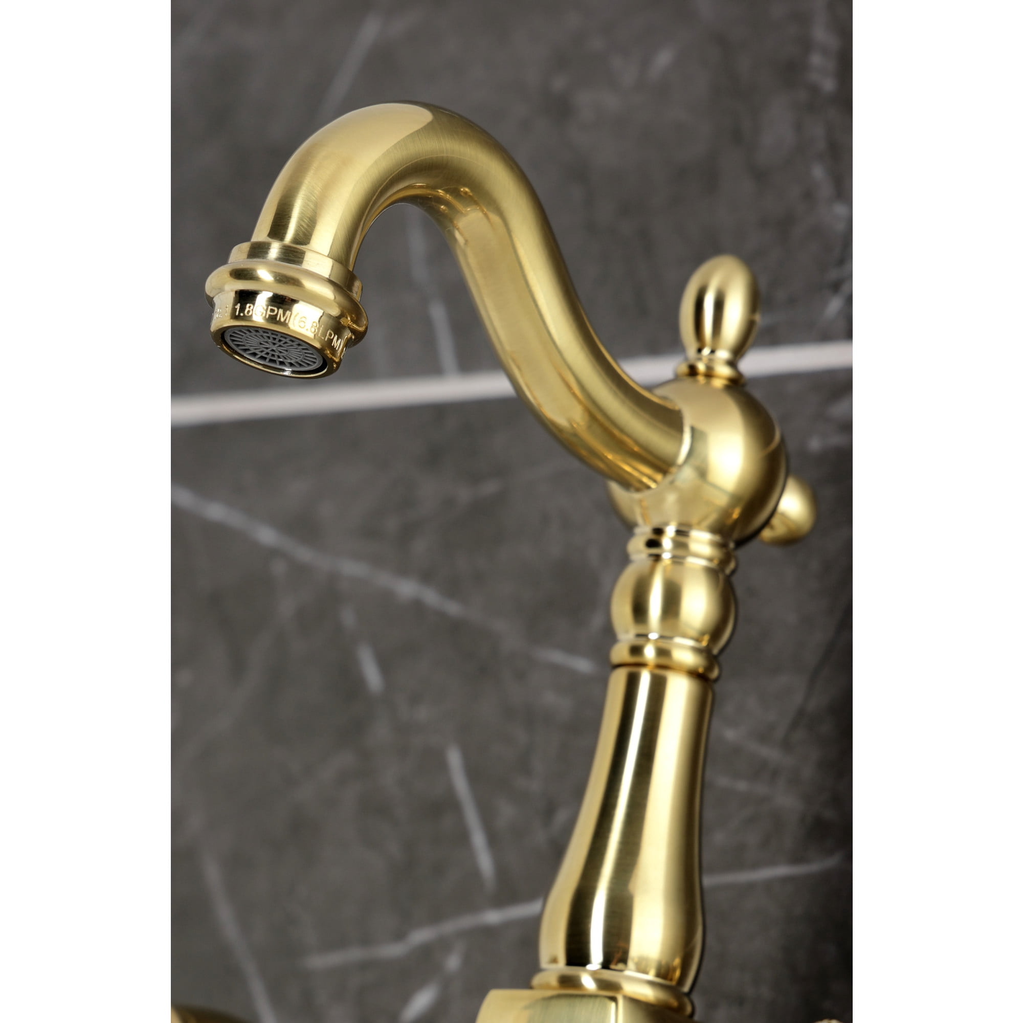 Kingston Brass KS2447BAL Heirloom Double-Handle Wall-Mount Bridge Kitchen Faucet, Brushed Brass