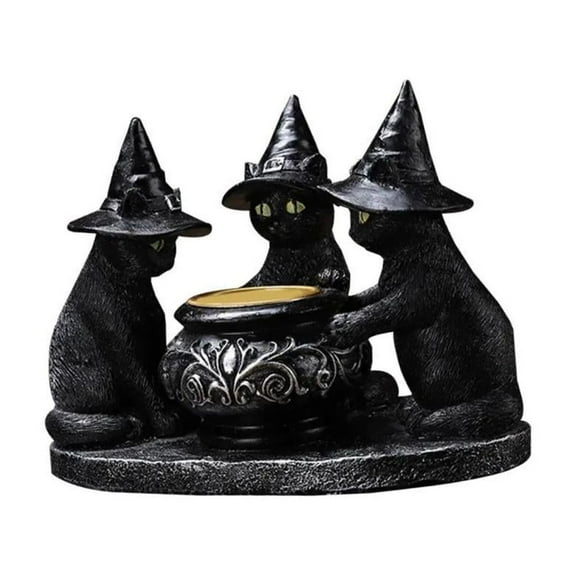 Kuntesetty Black Cat Tealight Candle Holder Gothic Figurine Desk Candelabrum Halloween Candlestick for Festival Living Room Housewarming
