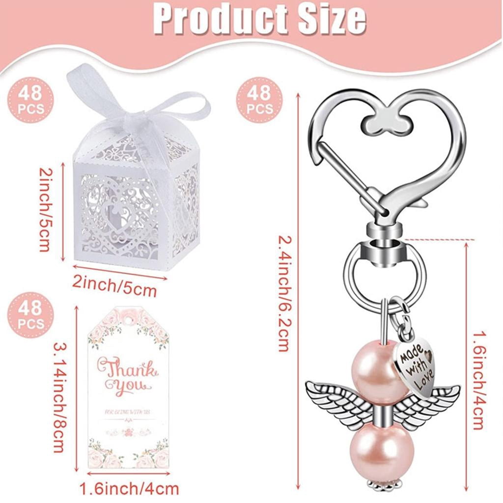 Osdhezcn 144 PCS Keys Rings with Baptism Favor Boxes Kraft Paper Alloy Material for Girls