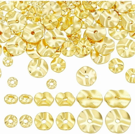 90 Pcs Real 18K Gold Plated Spacer Beads 4mm/6mm/8mm Summer Lotus Leaf Shape Beads Wavy Disc Brass Loose Beads for DIY Crafts Bracelets Necklaces Jewelery Making Accessories Supplies
