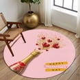 thumbnail image 2 of Round Area Rugs Collection 6 Ft, Valentine's Day Non-Slip Residential Carpet, Gold Wine Bottle Love Heart Romantic Art Pink Indoor Crawling Mats Runner Rugs for Living Room/Dining Room/Bedroom, 2 of 8