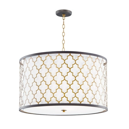 

Pendants 4 Light Bulb Fixture With Oil Rubbed Bronze and Antique Brass Finish Steel and Glass and Fabric Material MB Bulbs 24 inch 240 Watts