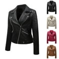 thumbnail image 4 of qucoqpe Women's Faux Leather Motorcycle Jacket Slim Short Biker Coat on Clearance, 4 of 4