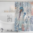 thumbnail image 3 of Coastal Jellyfish Shower Curtain, Waterproof Shower Curtains for Bathroom, Blue Nautical Marine Life Conch Coral Washable Fabric Bathtub Curtain Set Bath Decor with 12 Hooks Long 72"x84", 3 of 8