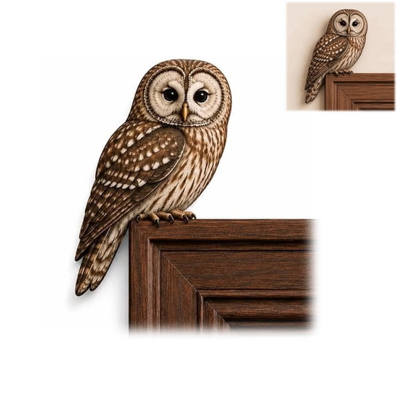 MUTRAIN Wooden Owl Door Topper, Creative Wooden Art Figurine Ornament for Living Room Bedroom Office