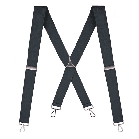Buyless Fashion Suspenders for Men - 48" Elastic Adjustable Straps 1 1/4" - X Back with Metal Hooks - 5135-Gray