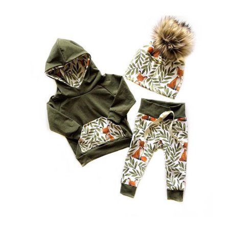 - 2Pcs Newborn Toddler Kids Baby Girl Boy Fox Hooded Tops Pants Leggings Autumn Outfits Clothes