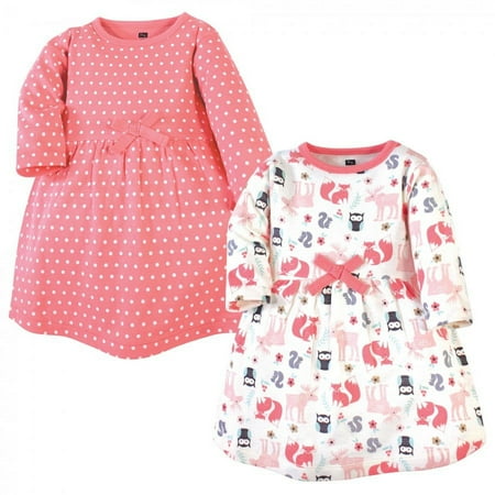 UPC: 0660168525144 | Hudson Baby Infant and Toddler Girl Cotton Long-Sleeve Dresses 2pk Forest 3-6 Months