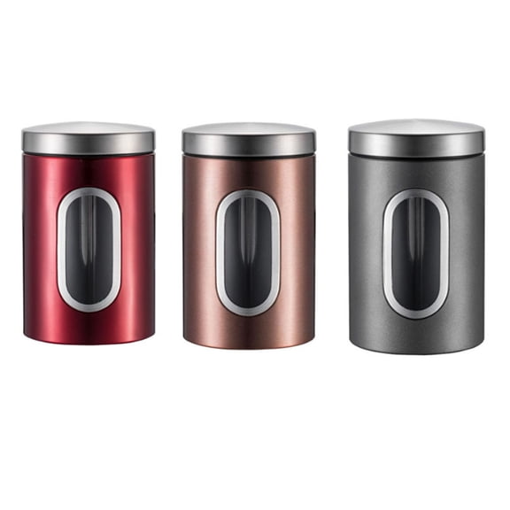3pcs Stainless Steel Canister Set, Clear Window Kitchen Storage Jars for Sugar Flour Tea Coffee Organization
