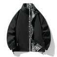 thumbnail image 2 of HOOMEUMY Men's Reversible Jacket Stand Collar Zipper Long Sleeve Lightweight Outwear Windbreaker Black Floral Pattern Streetwear Black L, 2 of 9