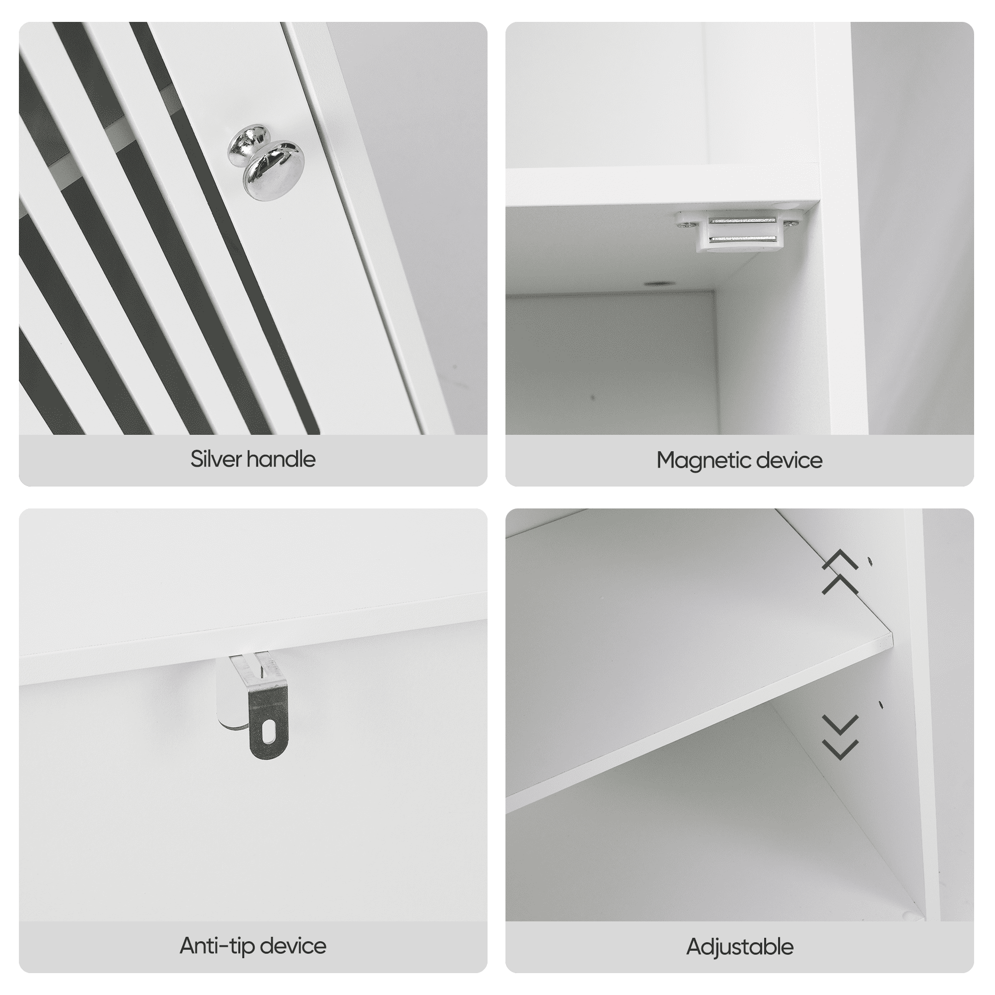 Bathroom low cabinet, louvered door floor-standing bathroom storage cabinet, multi-layer bathroom storage cabinet, white