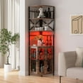 thumbnail image 3 of Frmobepts Corner Bar Cabinet with Power Outlet, 6-Tiers Industrial Wine Cabinet with LED Strip and Glass Holder for Living Room, Kitchen, Rustic Brown, 3 of 9