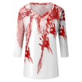 thumbnail image 5 of WTOBBY Women's Vintage Halloween Print V-Neck 3/4 Sleeve Casual Top Loose Fit Blouse Tee for Fall Festivities and Daily Fashion Wear,Wine 5XL, 5 of 7