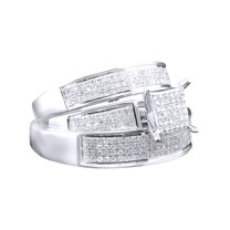 AFFY White Natural Diamond Engagement & Wedding Square Trio Band Ring Set In 10k White Gold (0.53 Cttw)