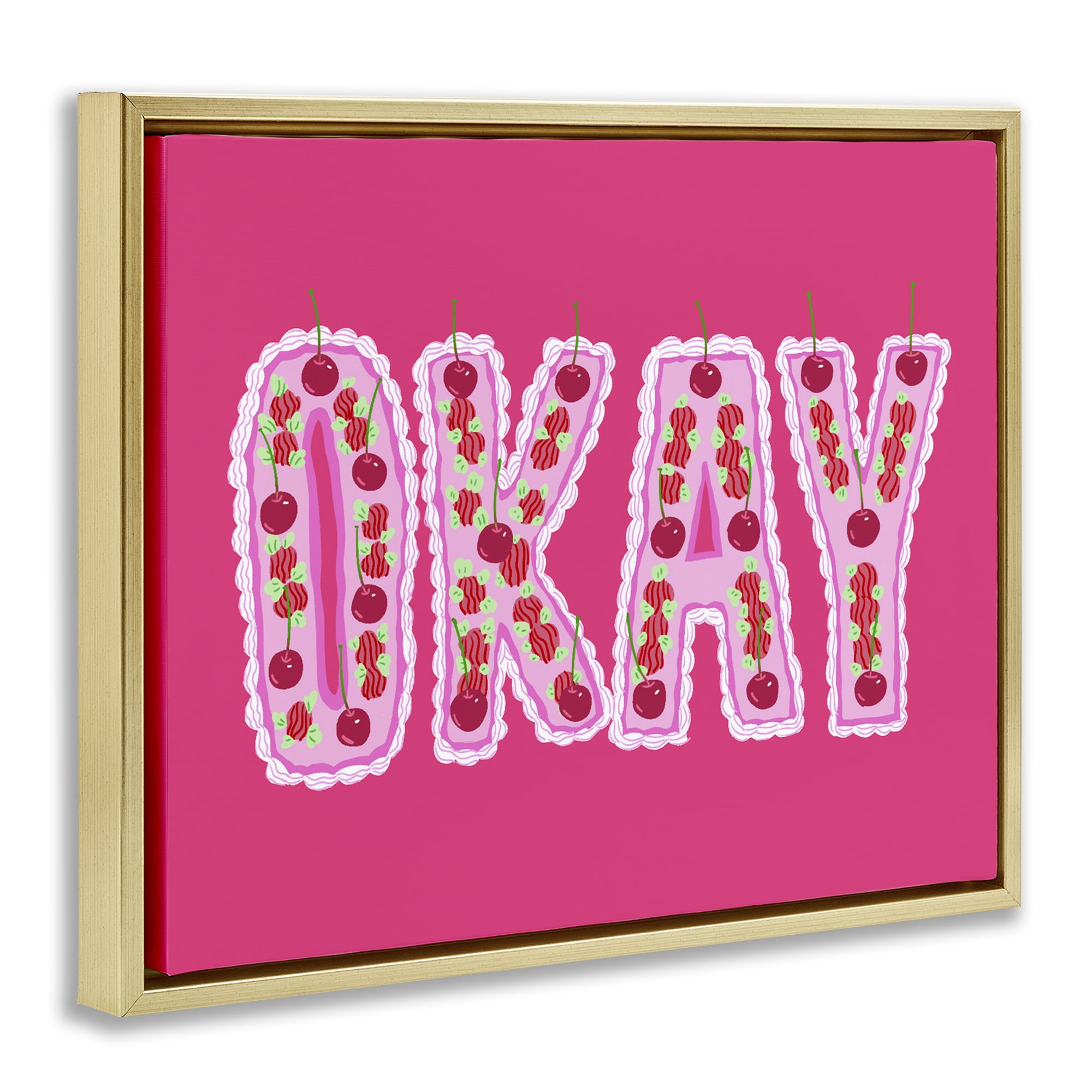 Stupell Industries Okay Cherry Cake Gold Framed Floater Canvas Wall Art, design by Ziwei Li