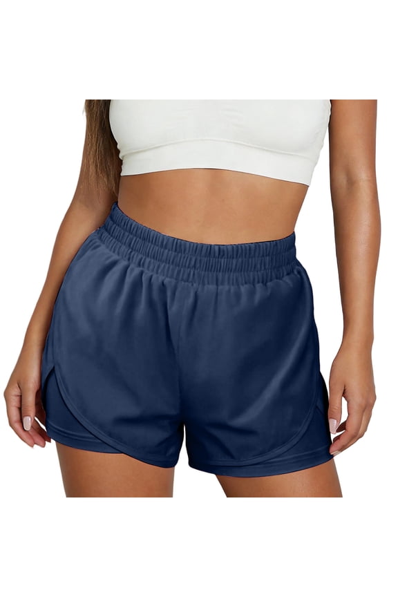 Womens Athletic Hiking Running Shorts for Women Yoga Workout Gym Shorts with Pockets Navy L