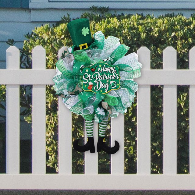 CALLE. Corona decorativa para el día de San Patricio, corona irlandesa colgante de primavera, corona para puerta delantera, para celebración, festival