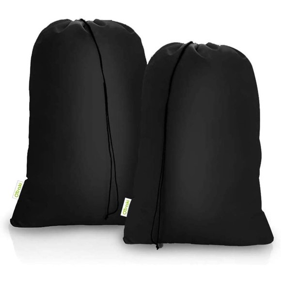 OTraki Travel Dirty Laundry Bags, 2 Pack Machine Washable Dirty Clothes Organize, Drawstring Organizer Bag for Home Dorm Hotel Travel Camp Storage for Laundry Hamper or Basket, 28 x 45 inch Black