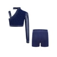 thumbnail image 3 of Haitryli Kids Girls Gym Skating Performance Dance Outfits Sparkly One Shoulder Crop Tops and Shorts Set Navy Blue 14, 3 of 6