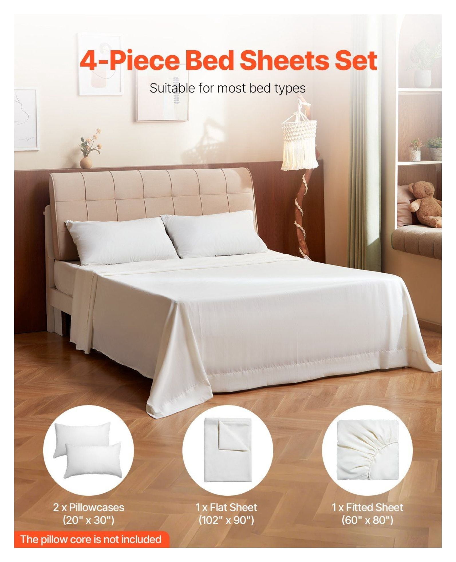 Queen Bamboo Sheet Set 4-Piece - 100% Bamboo Bedding with Deep Pockets