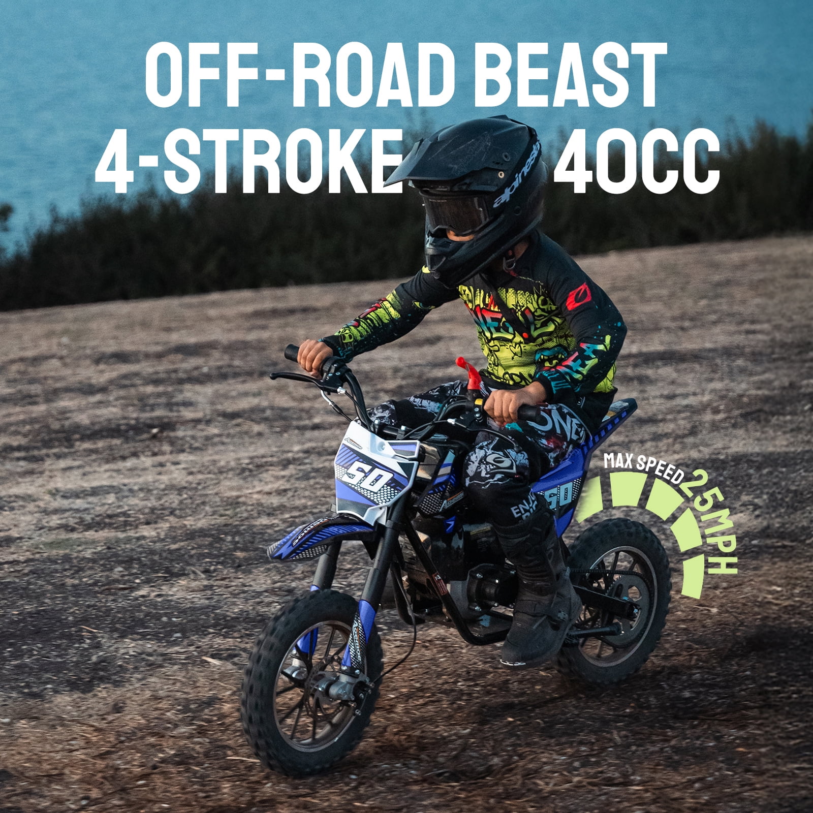 Aoemoe Gas Dirt Bike, 40cc 4-Stroke Gas Powered Kids Off Road Motorcycle (Model-DB4S004) with Off-Road Tire, Suspensions, Disc Brakes, Max Load 165Lbs, Up to 25Mph, NO OIL MIX REQUIRED