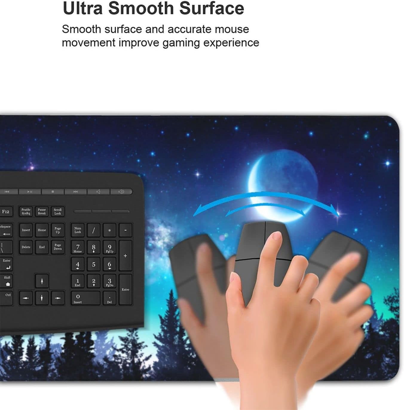 Gaming Mouse Pad,Large Mouse Pads for Desk,Non-Slip Rubber Base Extended Mousepad,XXL Keyboard Mouse Mat,Computer Keyboard Desk Pad with Stitched Edges,35.4x15.8inch,Clear Stary Night