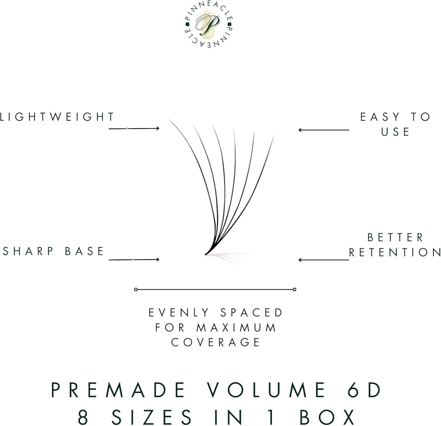 1200 Fans - 6D Premade Volume Fans - Mix 8 sizes in 1 From 9-16mm - Pinneacle Premade Volume Fans For Professional Eyelash Extension - Lash Extension Accessories, lash tools (CC curl)