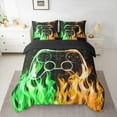 thumbnail image 2 of jejeloiu Game Bedding Comforter Set 7pcs,Green Gamepad Controller Queen Bedding Sets,3D Yellow Green Fire Queen Sheet Sets For Boy,Microfiber Room Decor Reversible, 2 of 8