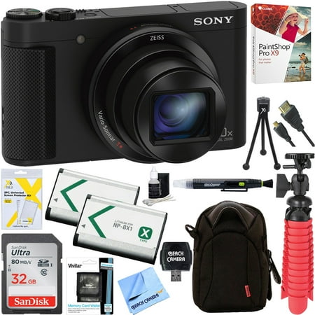 Sony Cyber-shot HX80 Compact Digital Camera with 30x Optical Zoom (Black) + a SDHC 32GB UHS Class 10 Memory Card + Accessory (Best 30x Zoom Compact Camera)