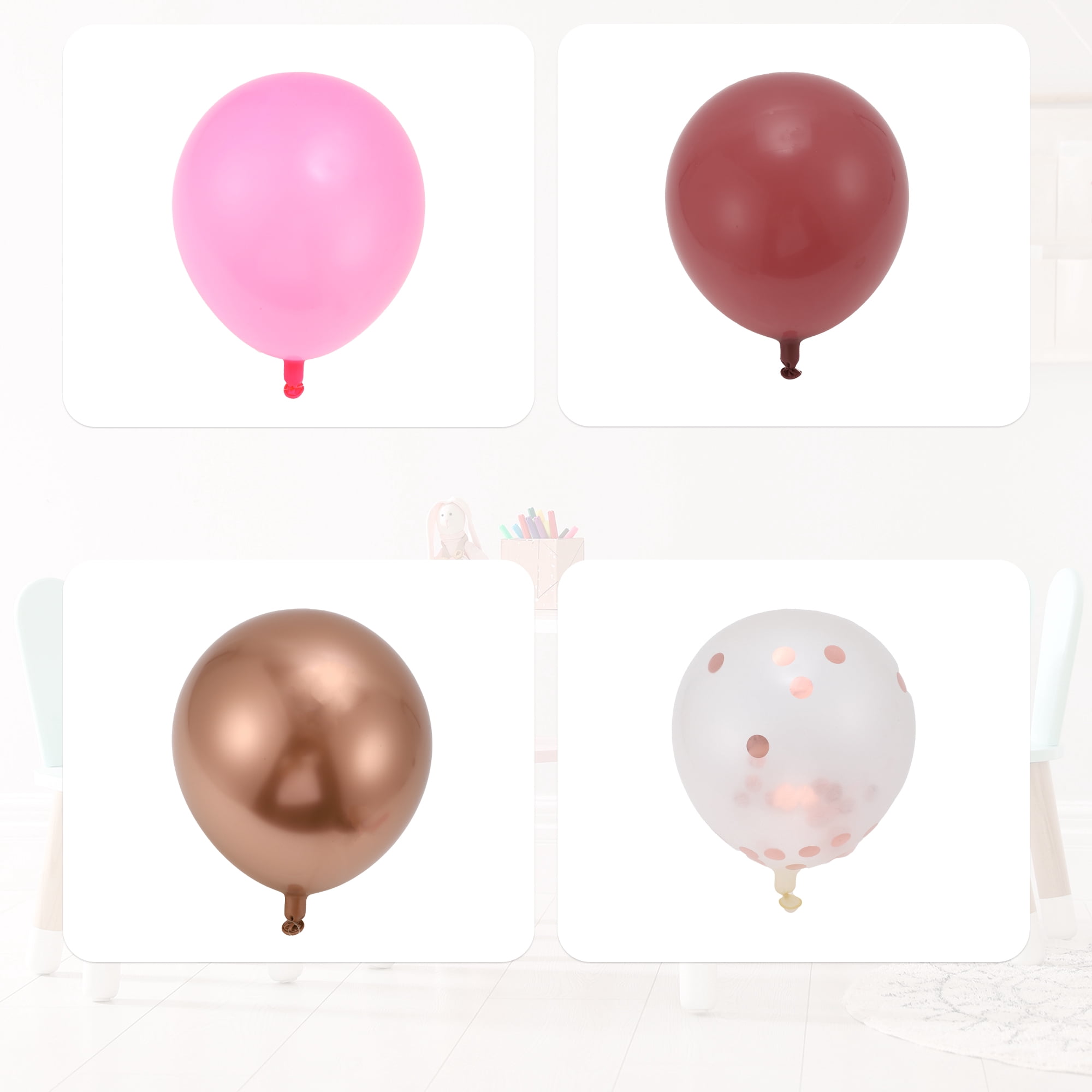 Unique Bargains Latex Party Balloons with Ribbon Pink Red Gold Tone Clear 10inch 20Pcs
