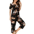 thumbnail image 2 of Tnhcen Women's Summer Floral Print Henley Sleepwear Set - Button-Up Short Sleeve Top Capri Pants with Side Pockets Stretchy Pajamas Set Loungewear (S-3XL), 2 of 7
