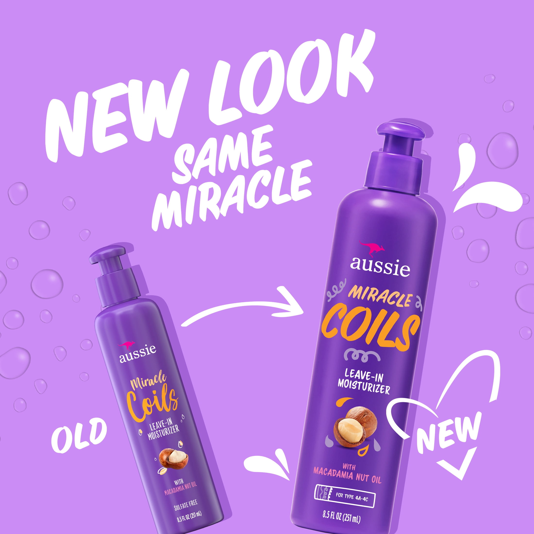 Aussie Miracle Coils Leave-in Moisturizer with Macadamia Nut Oil, Sulfate Free, Coily Hair 8.5 fl oz