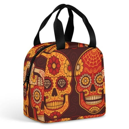 

Mexican Calavera Skulls Lunch Bag Woman 8x5x8.5inch Reusable Waterproof Insulated Lunch Box Portable Meal Tote Bag for Kids Adults Work School Travel Picnic