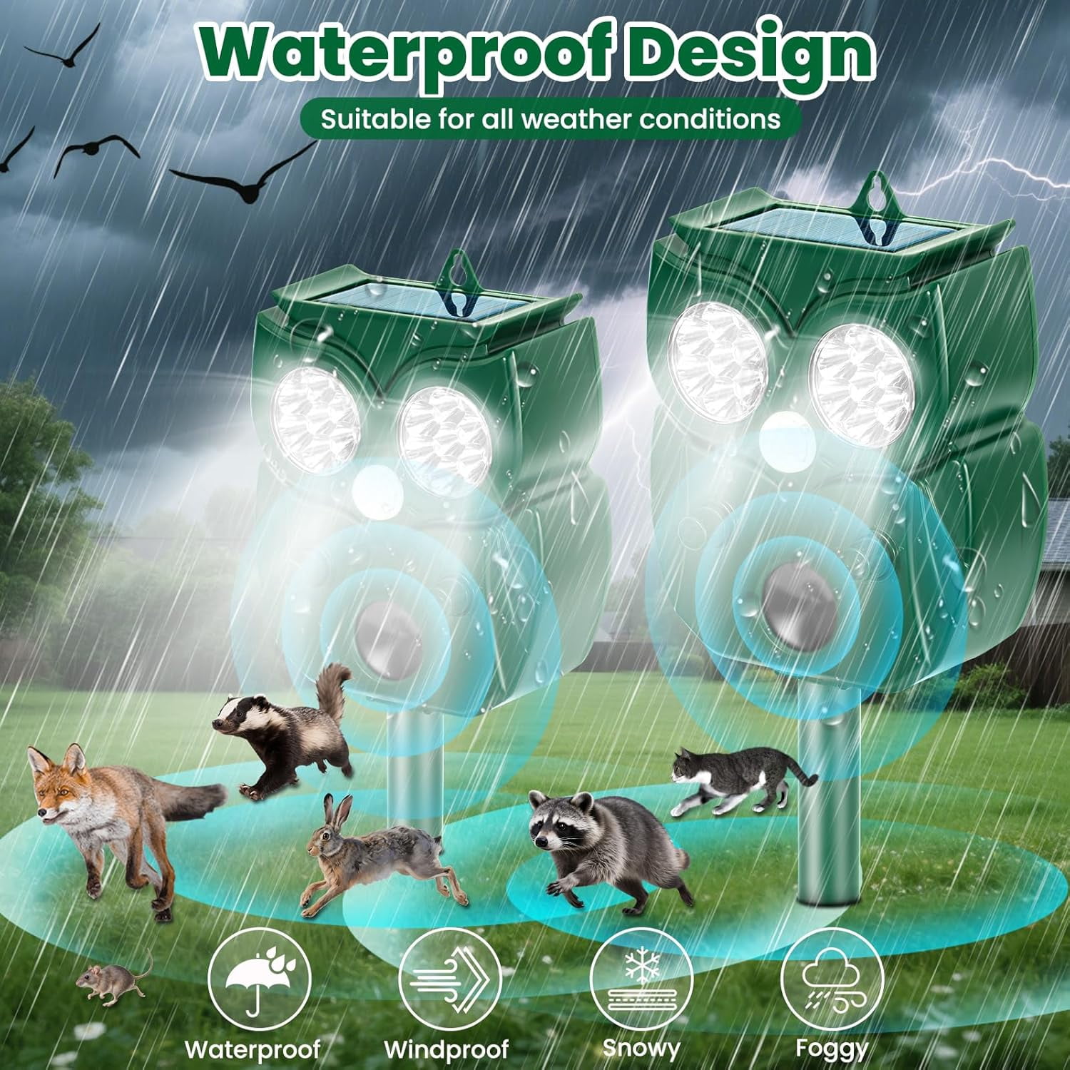 2026 Solar Ultrasonic Deer Deterrent, Cat Deterrent Outdoor, Dog Repellent for Yard, Repels All Animal Repellent Outdoor, 1/2/4 Pack