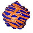 thumbnail image 2 of Letter K Initial Tiger Stripe Blue and Orange Foam Coaster Set of 4, 2 of 3