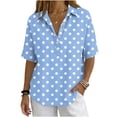 thumbnail image 2 of Favoffer Women's Trendy Tee Turtleneck Short Sleeve Polka Dot Printed Button Snap V Neck Daily Office Streetwear Fashion Casual Blouse, 2 of 7