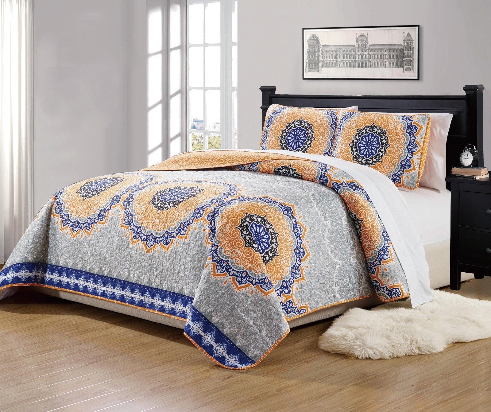 Fancy Linen 7pc King California Bedspread Quilt Over Size 118 Fancy Linen 7pc King California Bedspread Quilt Over Size 118 X 95 Orange Coastal Plain Grey Green White Blue Elegant Design With Sheet Set Oslo